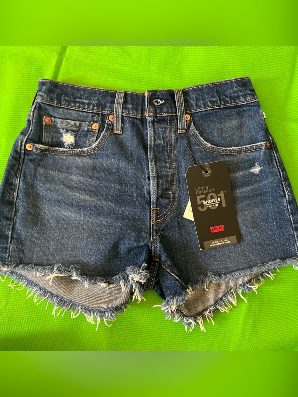 Levi's Women's Dark Blue Frayed Hem Denim Shorts